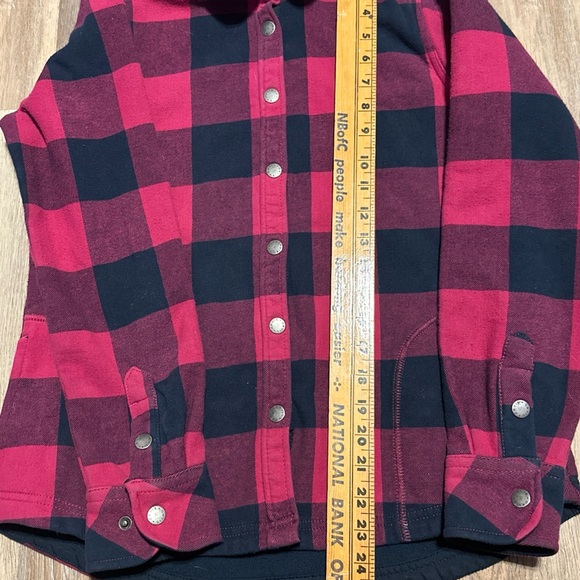 Orvis Womens Small Fuchsia Plaid Flannel Fleece Lined Snap Button Shirt Shacket - Picture 6 of 12